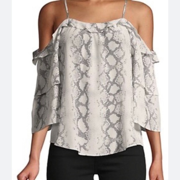 GENERATION love Gwen cold shoulder blk white snakeskin ruffle 3/4 sleeve silk S - Picture 1 of 10